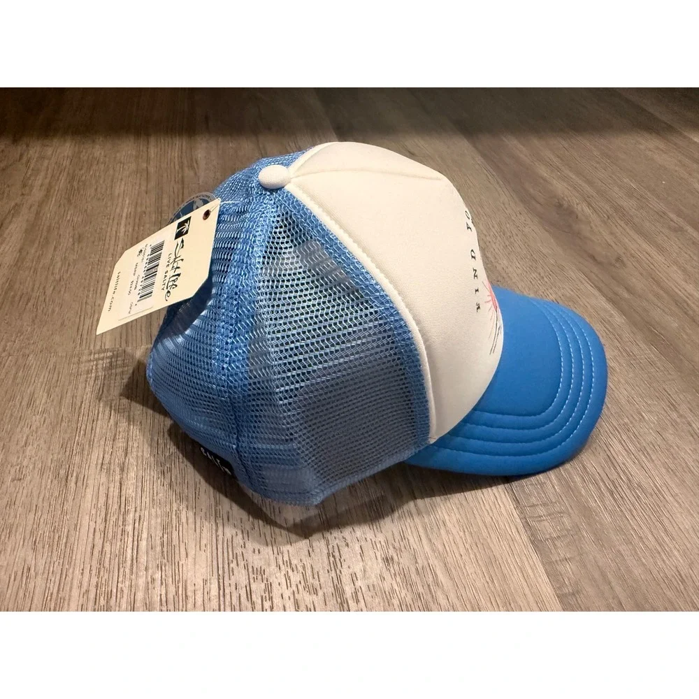 Salt Life Find Your Oasis Trucker Hat Blue White Mesh Snapback Cap Beach NEW